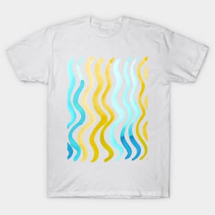 Wavy lines - yellow and aqua T-Shirt